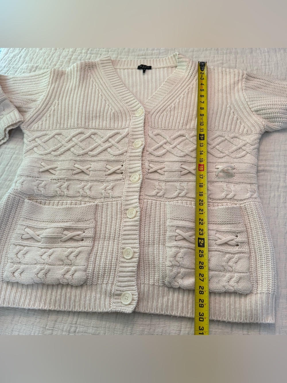 Rag & Bone Conley Cable Knit Wool Cashmere Button-Down Cardigan Ivory Large - Picture 6 of 13